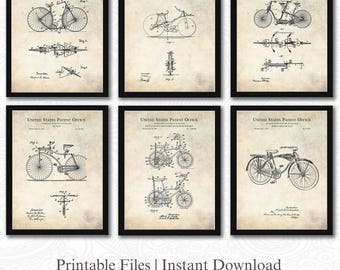 Vintage Bicycle Design Collection | 6 JPG Download | Antique Bike Patents | Sports Room Decor | Gift for Cyclist | Linen Background