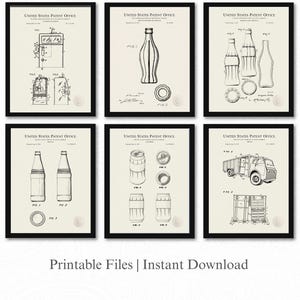 Coca-Cola Patent Collection | Set of 6 JPG Downloads | Linen Background | Americana Decor | Retro Kitchen Decor | Coke Memorabilia