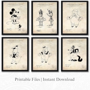 Patentes de personajes Disney antiguos / Conjunto de 6 descargas de imágenes JPG / Fondo antiguo / 3 proporciones: 16 archivos incluidos / Descarga instantánea
