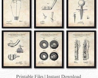 Juego de patentes de golf vintage / 6 descargas JPG / Arte de golf antiguo / Decoración para salas deportivas / Regalo para golfistas / Fondo antiguo