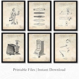 Vintage Cigar Patents | Set of 6 JPG Downloads | Antique Background | Cigar Lounge Decor | Cigar Enthusiast Gift | Printable Wall Art