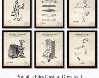 Patentes de cigarros antiguos / Juego de 6 descargas JPG / Fondo antiguo / Decoración para salón de cigarros / Regalo para entusiastas de los cigarros / Arte mural imprimible