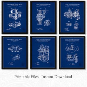 Vintage Ford Engine Patent Collection | Set of 6 JPG Images | Blueprint Background | 3 Ratios: 16 Files Included | Gift for Automotive Fan