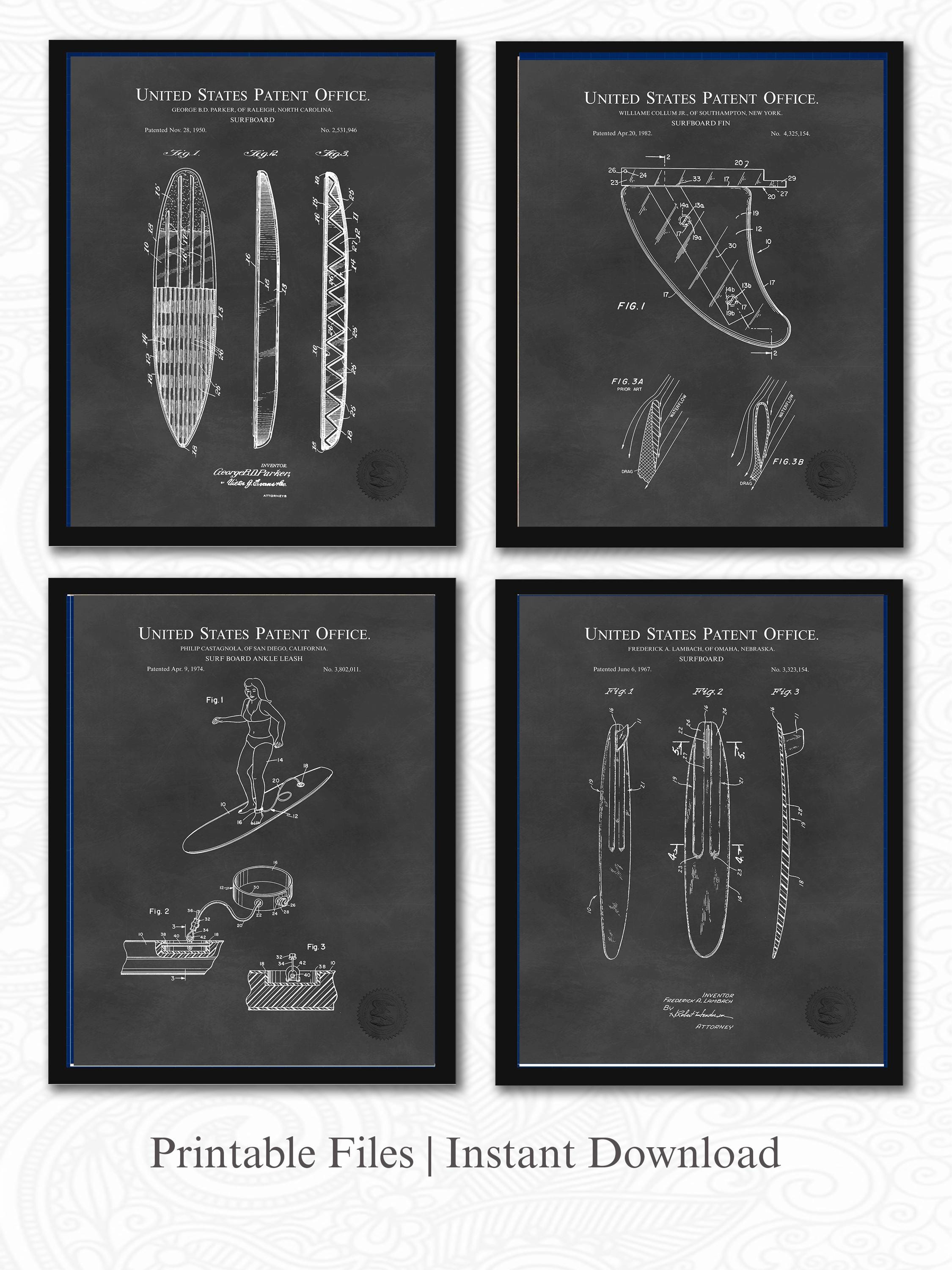 ヴィンテージサーフィン特許コレクション | 4つのJPGダウンロード