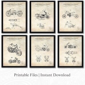 Classic Motorcycle Design Patents | Set of 6 JPG Image Downloads | Antique Background | 3 Ratios: 16 Files Included | Instant Download