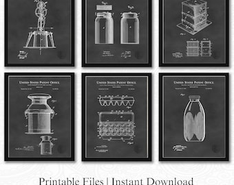 Farmhouse Kitchen Patents | 6 JPG Downloads | Chalkboard Background | Rustic Country Decor | Vintage Farmhouse Art | Early Americana Decor