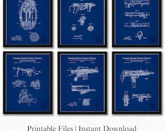 Patentes de armas de combate / 6 descargas de imágenes JPG / Antecedentes de planos / Diseños de armas clásicas / Regalo para entusiastas de las armas / Recuerdos de la Segunda Guerra Mundial