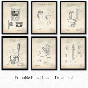 Vintage Toilet Patent Prints | Set of 6 JPG Image Downloads | Antique Background | 3 Ratios: 16 Files Included | Instant Download