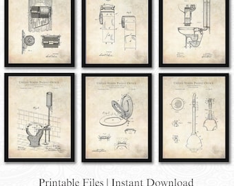 Vintage Toilet Patent Prints | Set of 6 JPG Image Downloads | Antique Background | 3 Ratios: 16 Files Included | Instant Download
