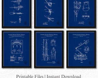 Vintage Lineman Collection | JPG Download | Utility Worker Art | Electrical Equipment | Gift for Linemen  | Blueprint Background