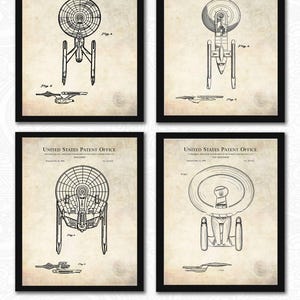 Federation Starship Patent Set | 4 JPG Files | 80&#39;s Sci-fi Memorabilia | Gift for Star Trek Fan | Trekkie Decor | Antique Background