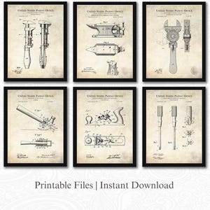 Hand Tools Patent Collection | Ready to Print Downloads | Vintage Workshop Art |  Garage Decor | Gift for Tradesmen | Linen Background