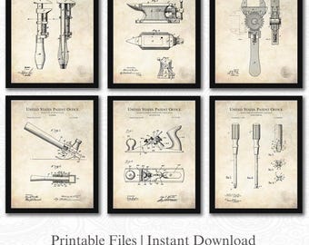 Handgereedschap Patentcollectie | Klaar om af te drukken downloads | Vintage werkplaatskunst |  Garagedecor | Cadeau voor handelaars | Linnen achtergrond