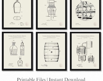 Patentes antiguas de whisky y licores / Conjunto de 6 descargas de imágenes JPG / Fondo de lino / 3 proporciones: 16 archivos incluidos / Descarga instantánea