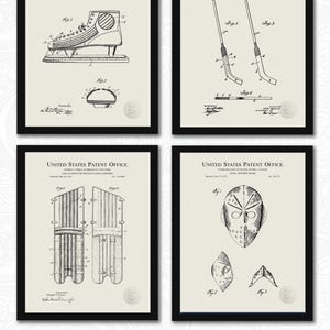 Hockey Goalie Patents Set | 6 JPG Downloads | Antique Ice Hockey Art | Printable Wall Decor | Gift for Hockey Fan | Linen Background