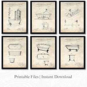 Vintage Bathtub Patent Prints | Set of 6 JPG Image Downloads | Antique Background | 3 Ratios: 16 Files Included | Instant Download