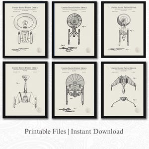 Classic Movie Spaceship Designs | 6 JPG Download | Space Movie Art | Sci-Fi Wall Decor | Gift for Star Trek Fan | Linen Background