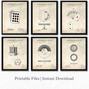 Vintage Poker Patents | Set of 6 JPG Downloads | Antique Background | Casino Decor | Card Room Art | Gift for Poker Fan | Hold&#39;em Decor