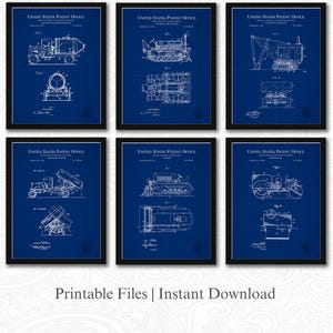 Vintage Construction Patent Collection | JPG Download | Heavy Machinery Art | Construction DecorEngineering Tools | Blueprint Background