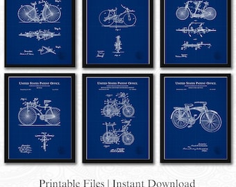 Vintage Bicycle Design Collection | 6 JPG Download | Antique Bike Patents | Sports Room Decor | Gift for Cyclist | Blueprint Background