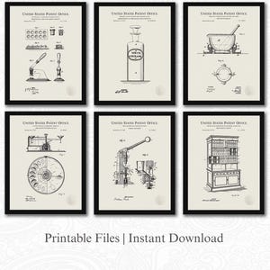 Collezione di brevetti di farmacia d&#39;epoca / Download di 6 JPG / Arte degli strumenti da farmacia / Decorazioni per farmacisti / Regalo per farmacisti / Sfondo in lino