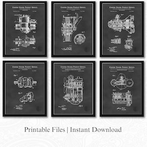 Vintage Ford Engine Patent Collection | Set of 6 JPG Images | Chalkboard Background | 3 Ratios: 16 Files Included | Gift for Automotive Fan