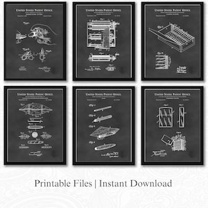 Vintage Cigar Patents | Set of 6 JPG Downloads | Chalkboard Background | Man Cave Decor | Cigar Lounge Decor | Gift for Cigar Aficionados