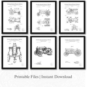 Vintage Tractor Patent Prints | Set of 6 JPG Image Downloads | White Background | 3 Ratios: 16 Files Included | Instant Download