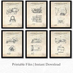 Vintage Construction Patent Collection | JPG Download | Heavy Machinery Art | Construction DecorEngineering Tools | Antique Background