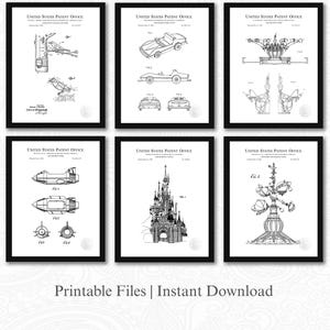 Vintage Disney Ride Patents 2 | Set of 6 JPG Image Downloads | White Background | 3 Ratios: 16 Files Included | Instant Download