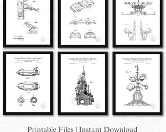 Patentes de atracciones vintage / Regalo para fans de Disneyland / Juego de 6 descargas de imágenes JPG / Fondo blanco / 3 proporciones: 16 archivos / Descarga instantánea