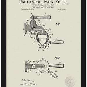 1930 Espresso Coffee Machine Patent | JPG Download | Linen Background | Barista Wall Art | Coffee Shop Decor | Gift for Espresso Lover
