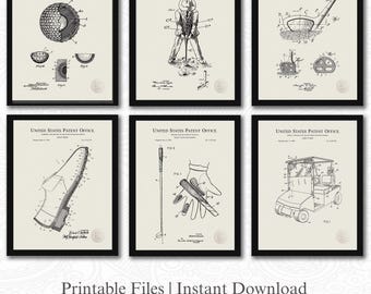 Vintage Golf Patent Collection | 6 JPG Downloads | Antique Golf Art Prints | Sports Room Decor | Gift for Golfer | Linen Background