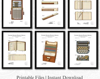 Vintage Accounting Patent Collection | Set of 6 Accountant Office Prints | White Background | 3 Ratios: 16 Files | Accounting Office Art