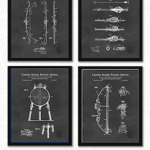 Archery Patent Art Set | 3 JPG Downloads | Bow, Arrow & Target Diagrams | Hunter Gift Idea | Rustic Wall Decor | Chalkboard Background