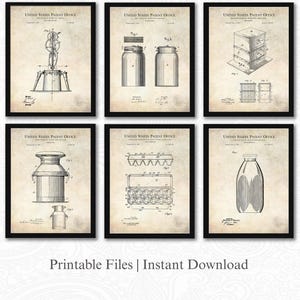 Farmhouse Kitchen Patent Set | 6 JPG Downloads | Antique Background | Rustic Country Decor | Vintage Farmhouse Art | Early Americana Decor