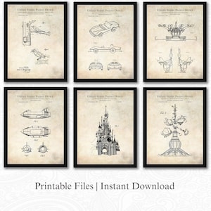 Vintage Disney Ride Patents 2 | Set of 6 JPG Image Downloads | Antique Background | 3 Ratios: 16 Files Included | Instant Download