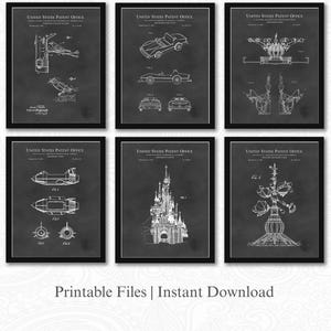 Vintage Disney Ride Patents 2 | Set of 6 JPG Image Downloads | Chalkboard Background | 3 Ratios: 16 Files Included | Instant Download