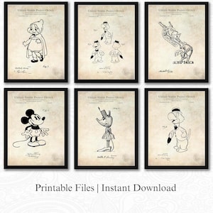 Vintage Disney Character Patents 2 | Set of 6 JPG Image Downloads | Linen Background | 3 Ratios: 16 Files Included | Instant Download