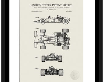 Patente vintage de carro de Fórmula 1 | Download digital em JPG | Fundo de linho | Decoração de corrida | Presente para entusiasta da McLaren | Arte de parede para automobilismo