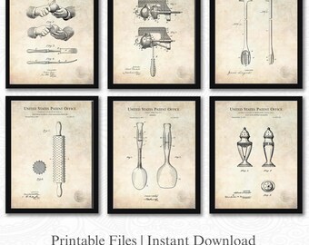 Vintage Kitchen Utensil Patents | JPG Download | Antique Paper Background | Rustic Kitchen Decor | Culinary Wall Art | Gift for Chef