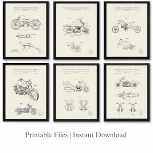 Classic Motorcycle Design Patents | Set of 6 JPG Image Downloads | Linen Background | 3 Ratios: 16 Files Included | Instant Download