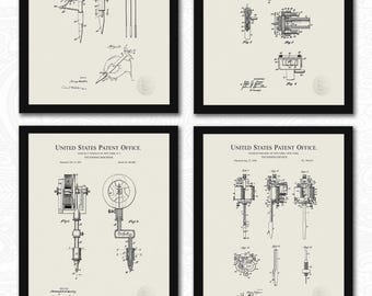 Tattoo Studio Patent Collection | Ready to Print Downloads | Tattoo Parlour Decor | Gift for Tattoo Artist | Linen Background