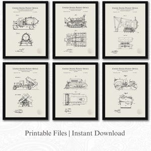 Vintage Construction Patent Collection | JPG Download | Heavy Machinery Art | Construction DecorEngineering Tools | Linen Background
