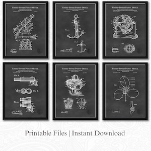 Marine Navigation Inventions Collection | | Set of 6 JPG Image Downloads | Chalkboard Background | Nautical Wall Art | Coastal Decor