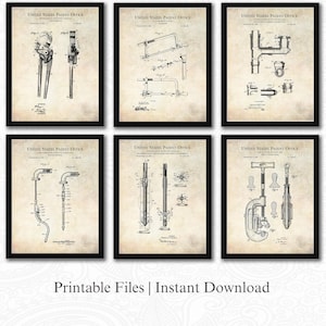 Plumbing Patent Collection | Ready to Print Downloads | Workshop Wall Decor | Gift for Plumber | Linen Background