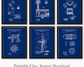 Vintage Clean Energy Patent Collection |  6 JPG Downloads  | Renewable Energy Decor | Wind Power Art | Blueprint Background