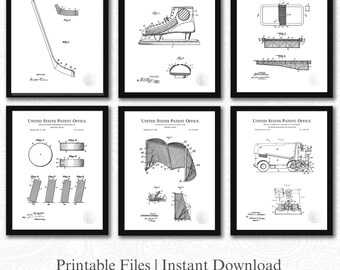 Vintage Hockey Patent Collection | 6 JPG Downloads | Antique Sports Wall Art | Gift for Hockey Fans | White Background