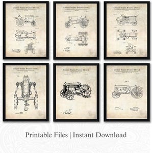 Vintage Tractor Patent Prints | Set of 6 JPG Image Downloads | Antique Background | 3 Ratios: 16 Files Included | Instant Download