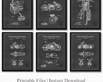 Premiers brevets de motos | Cadeau pour fan de motos Indian | Lot de 6 téléchargements JPG | Arrière-plan du tableau | 3 rapports | Téléchargement instantané